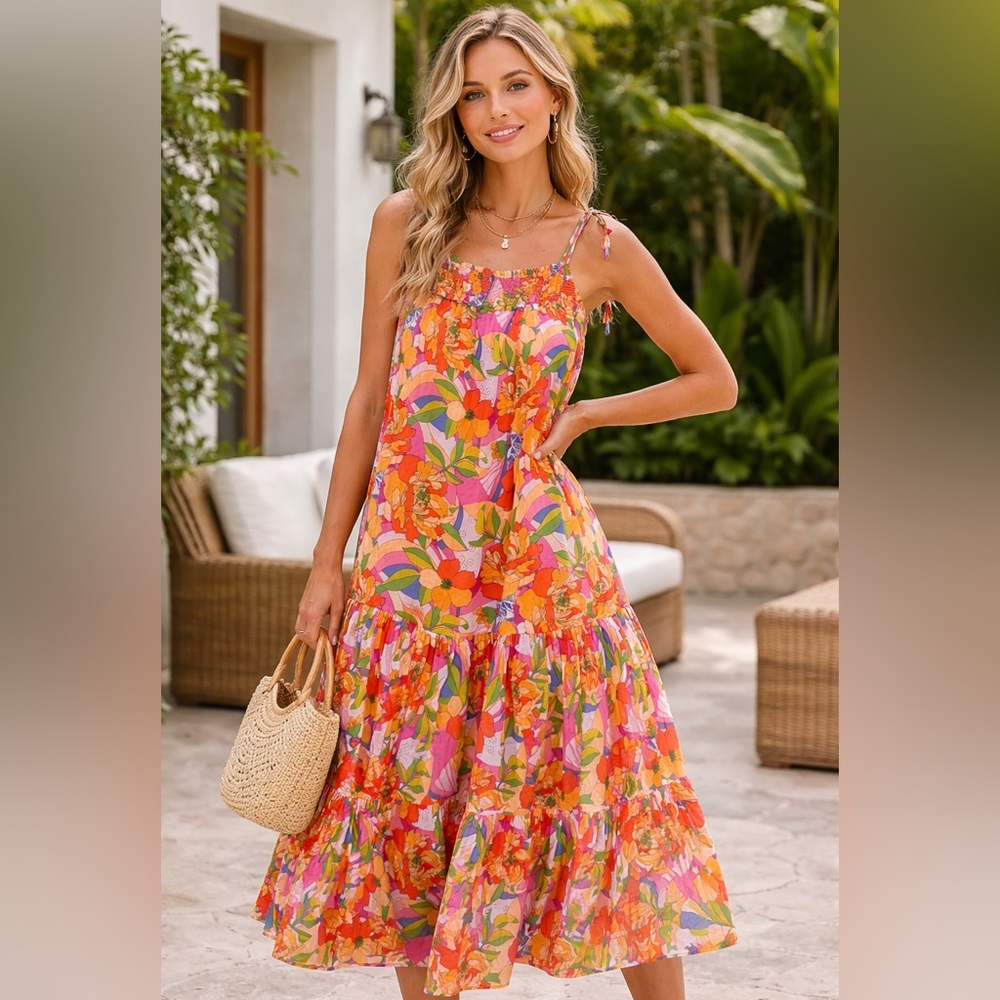 Fate Floral Sleeveless Maxi Dress with Tie StrapsWomen Size Medium
